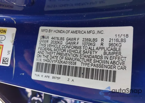 2019 Honda Accord Sport z USA, uszkodzony, nr VIN 1HGCV1F32KA015538